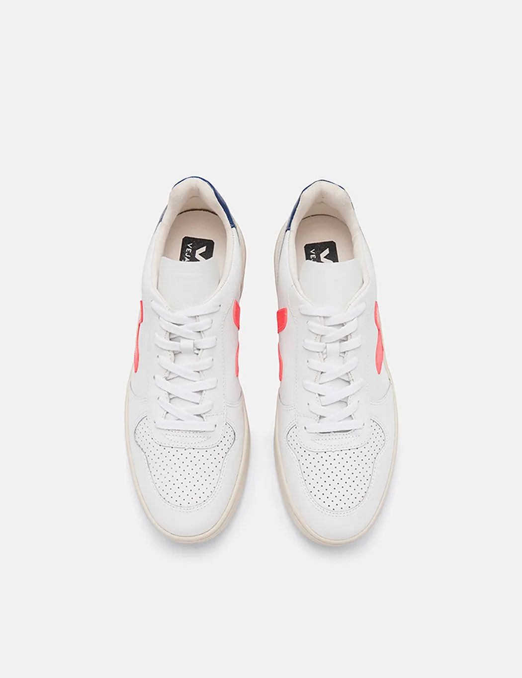 Veja V-10 Leather Trainers - Extra White/Orange Fluo/Cobalt