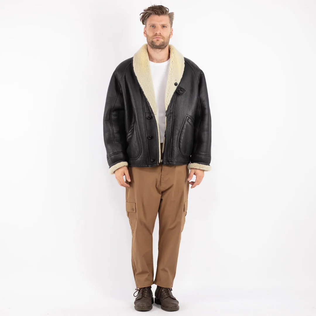 Vintage 70's Men Shearling Bomber Jacket in Black