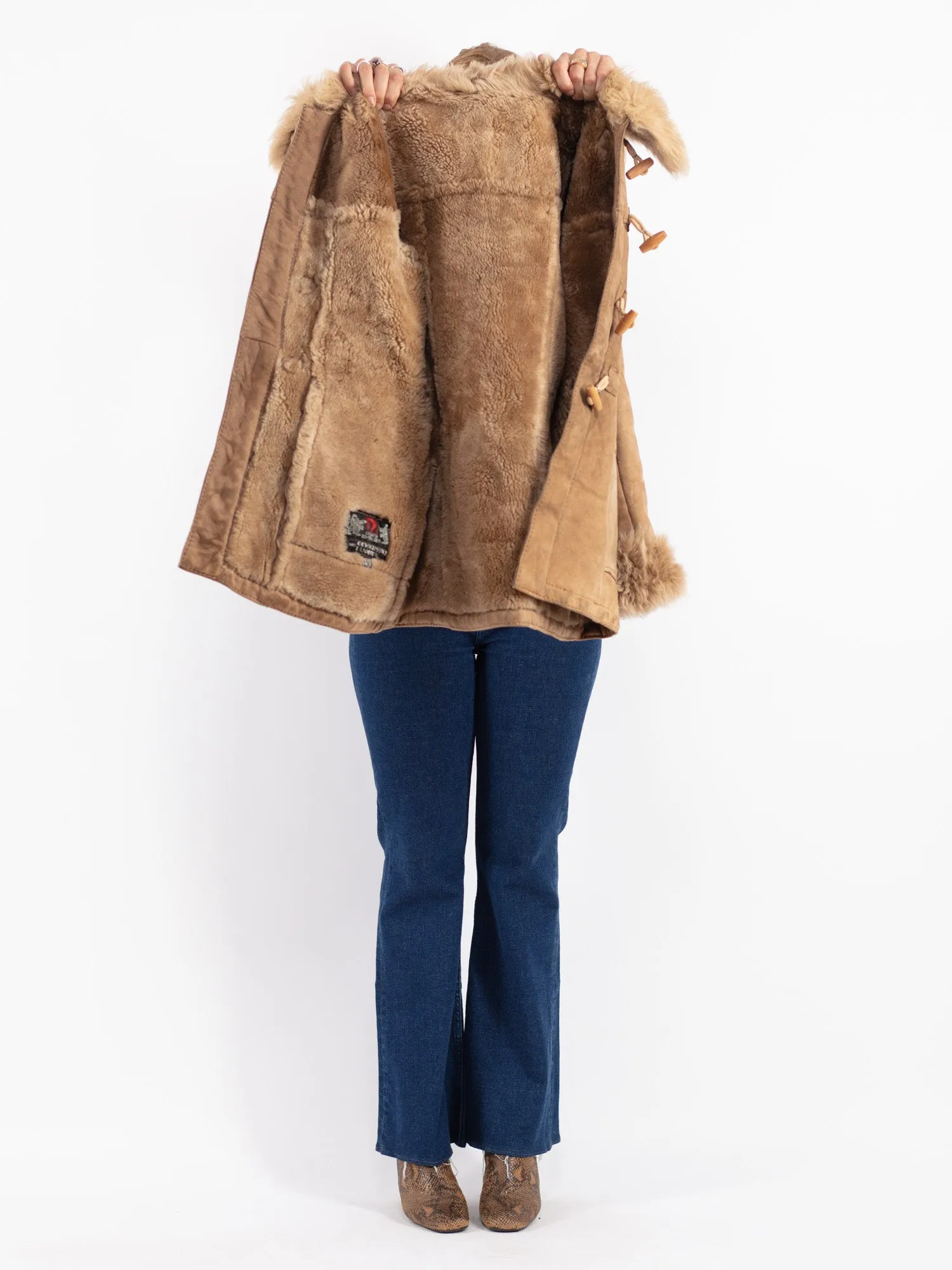 Vintage 70's Women Sheepskin Coat in Beige