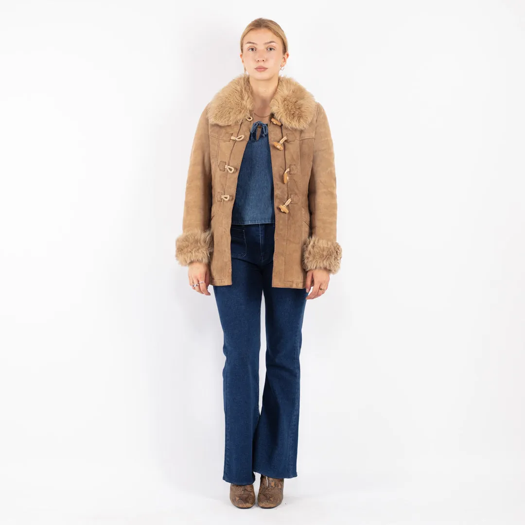 Vintage 70's Women Sheepskin Coat in Beige