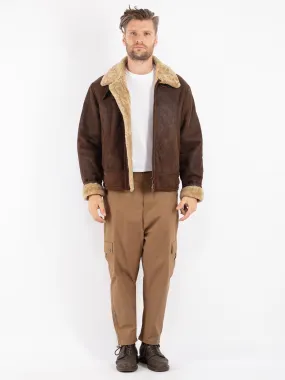 Vintage 80's Men Sheepskin Pilot Bomber Jacket in Brown