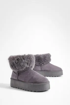 Wide Width Platform Fur Trim Mini Cozy Boots